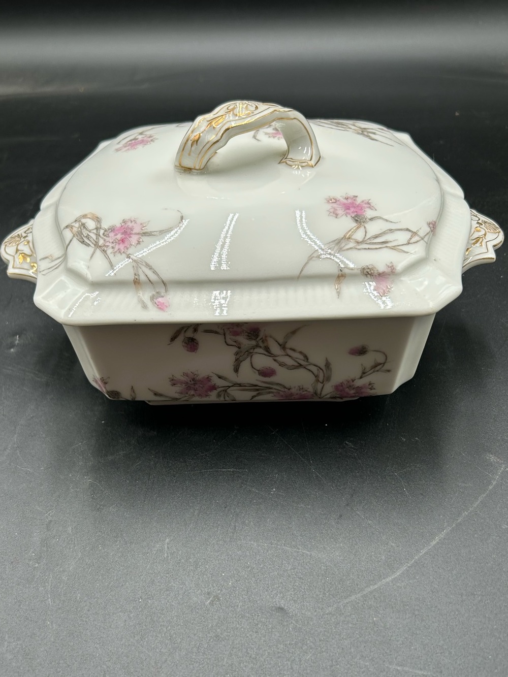Charles Field Haviland Limoges Floral Porcelain Covered Dish White & Pink